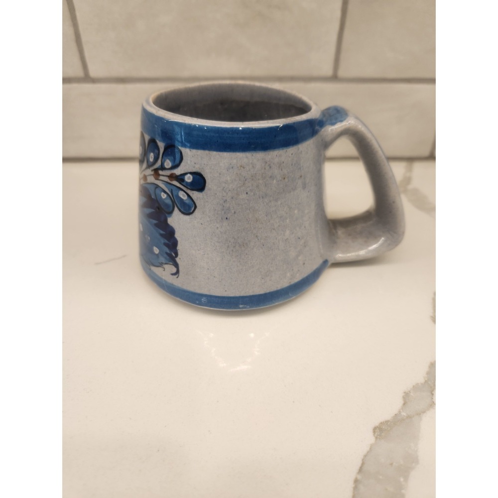 Vintage Tonala Mexico Large 14 Ounce Mug Blue Bird Floral Design Unique Style - Picture 4 of 12